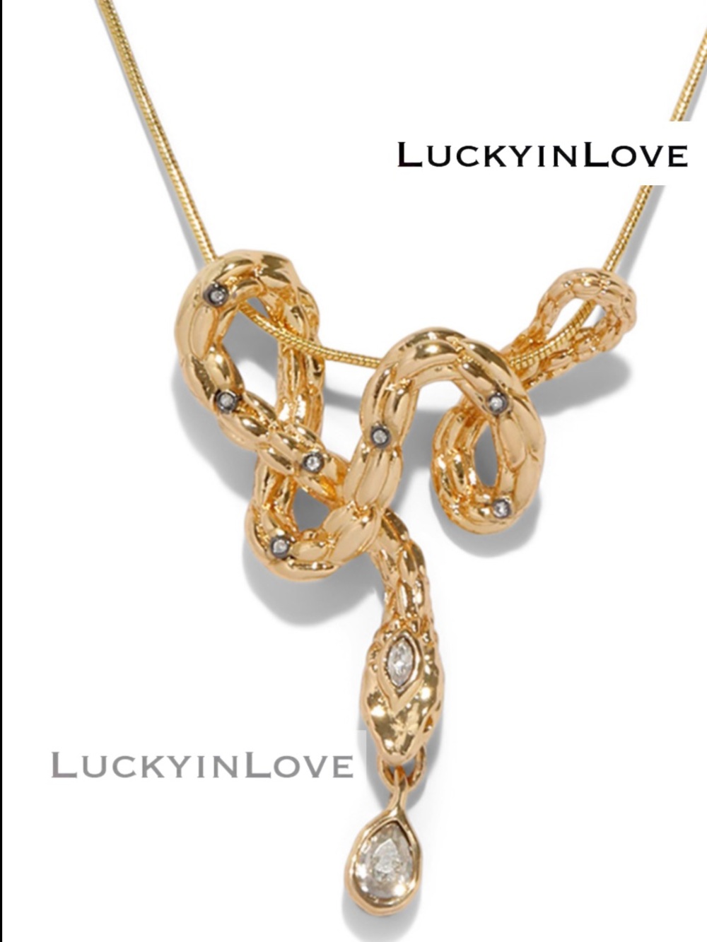 Alexis Bittar • Serpent CZ Crystal Snake Chain 
Gold Slide Necklace